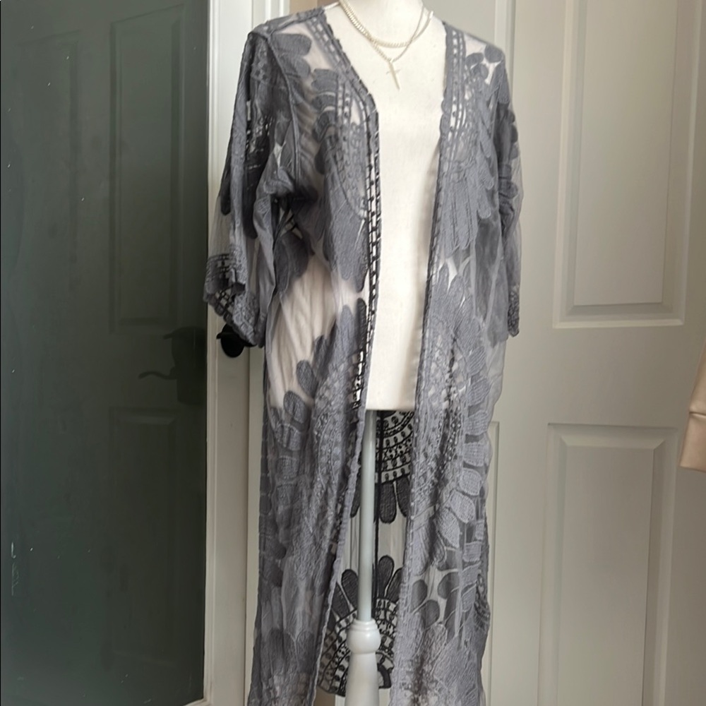 Elegant Gray Sheer Kimono